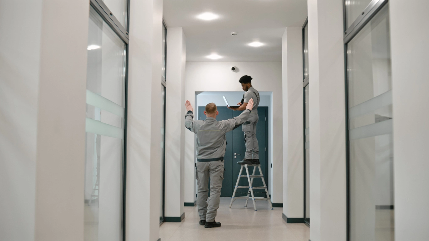 technician providing support for commercial security camera system