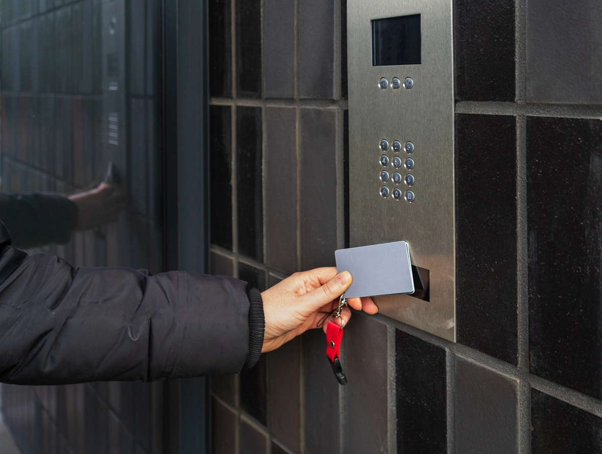 Restricted room monitored by access control and security cameras