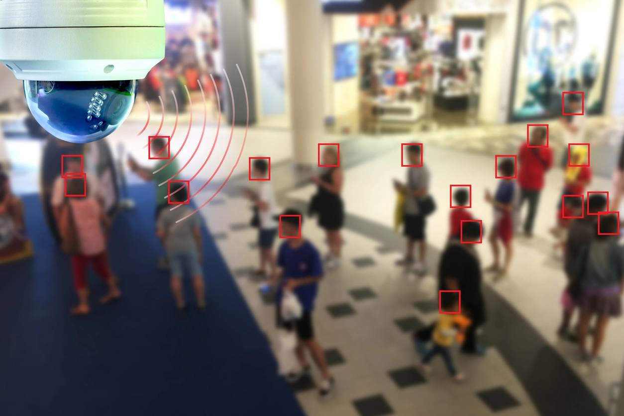 AI crowd analytics monitoring person density in a commercial or public space