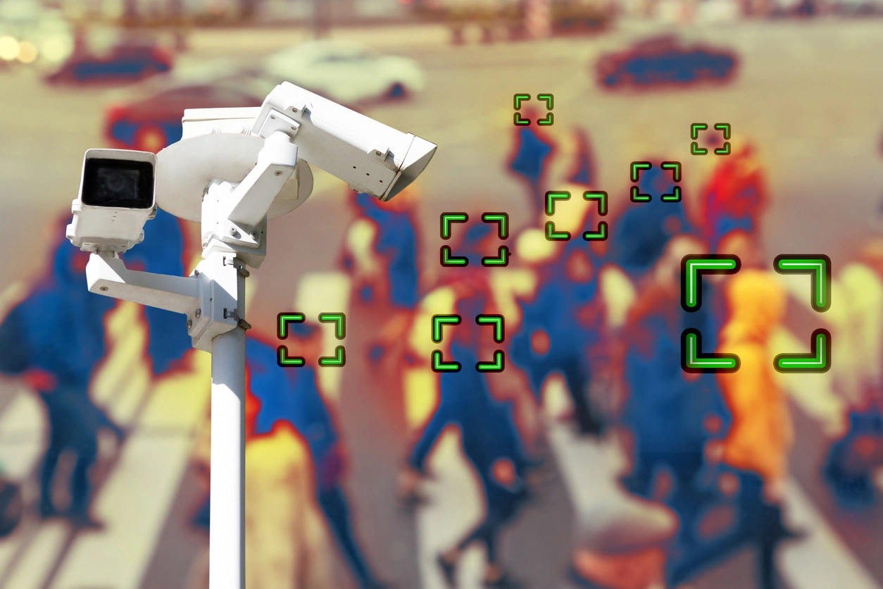 AI analytics reviewing crowd and object activity in a monitored space