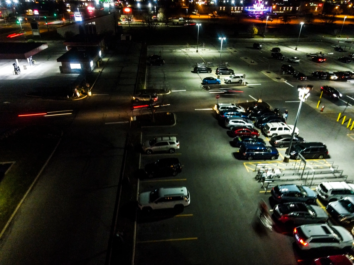 infrared security camera monitoring business parking lot at night