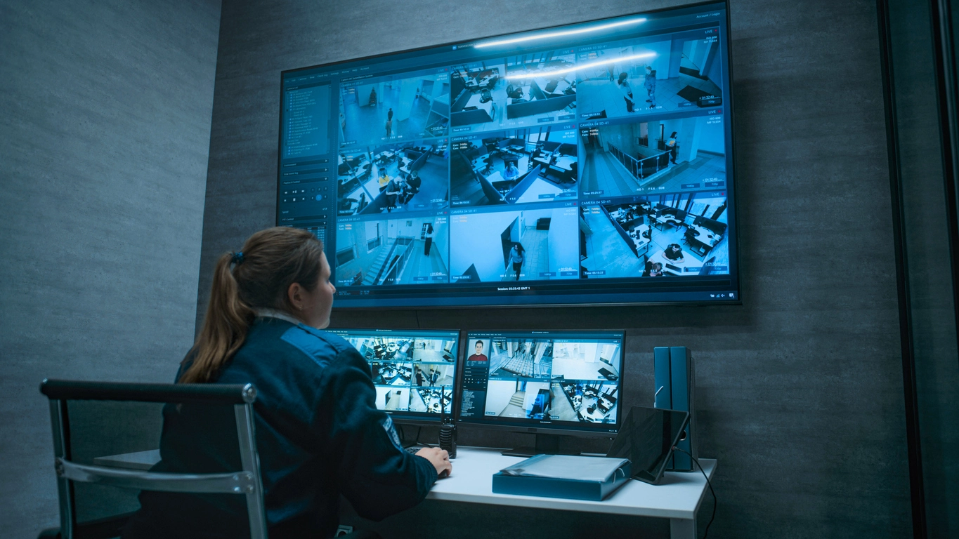 school campus security cameras viewed remotely on tablet device