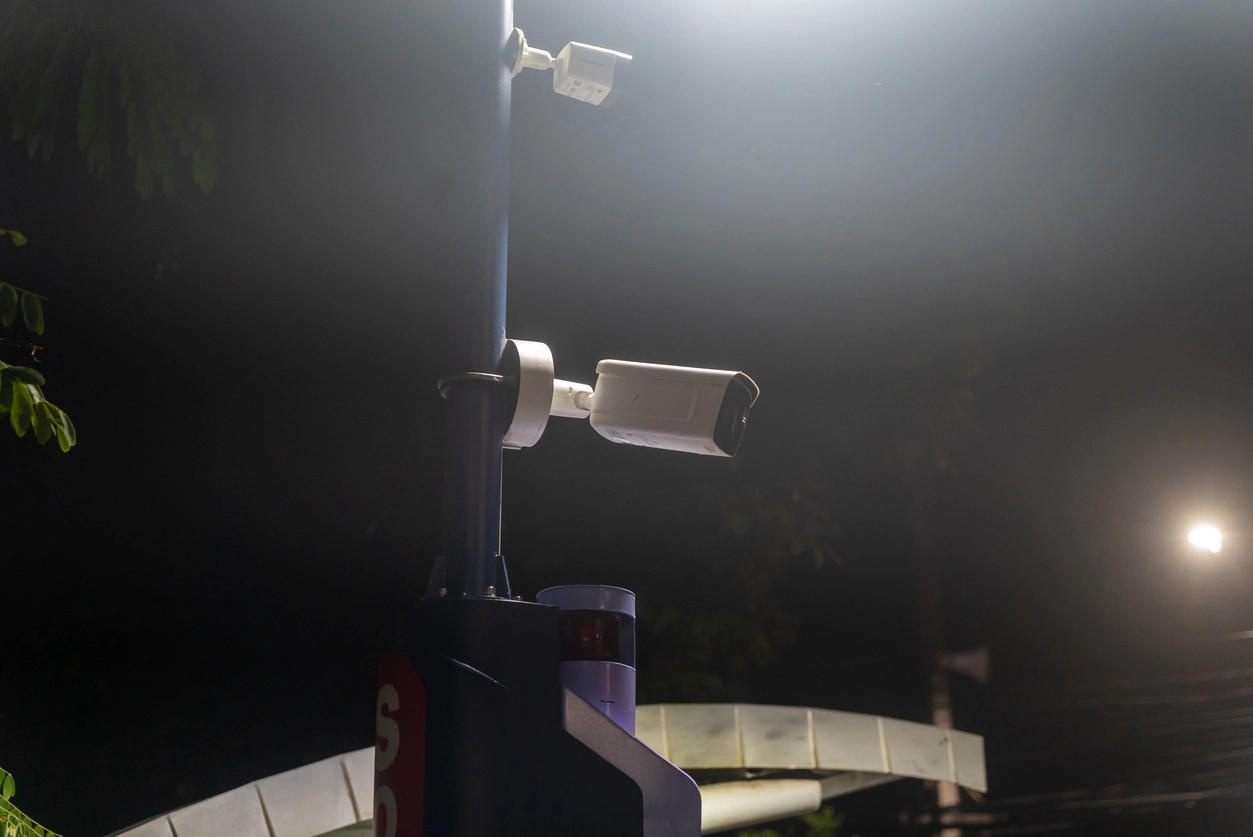 thermal surveillance camera monitoring industrial facility at night