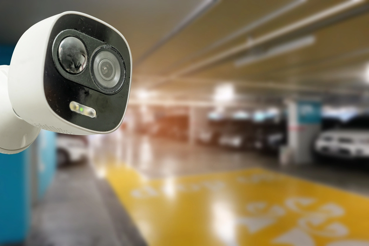 vandal proof security camera dome mounted on commercial building ceiling