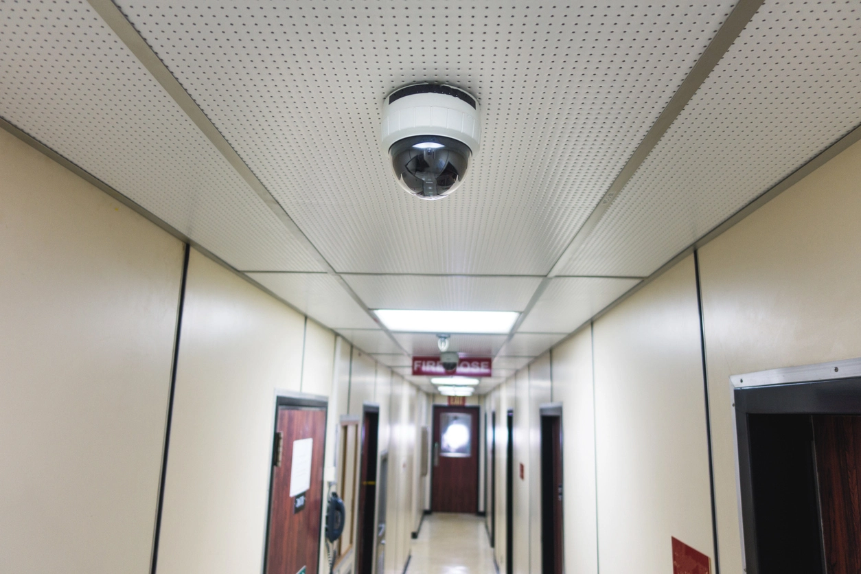 courthouse hallway security camera monitoring public corridor