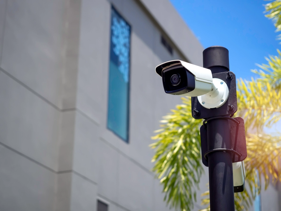 security camera mounted outside government facility