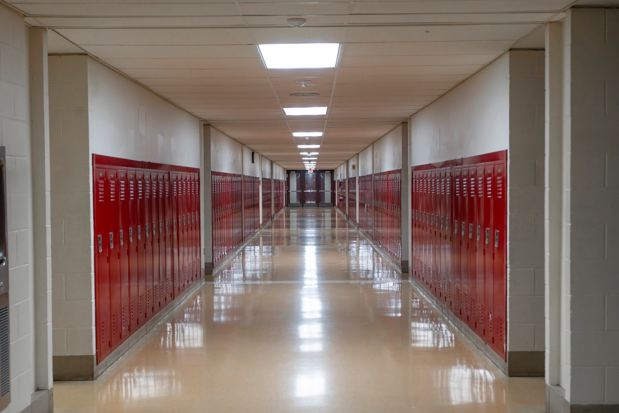 security camera monitoring school locker area and hallway