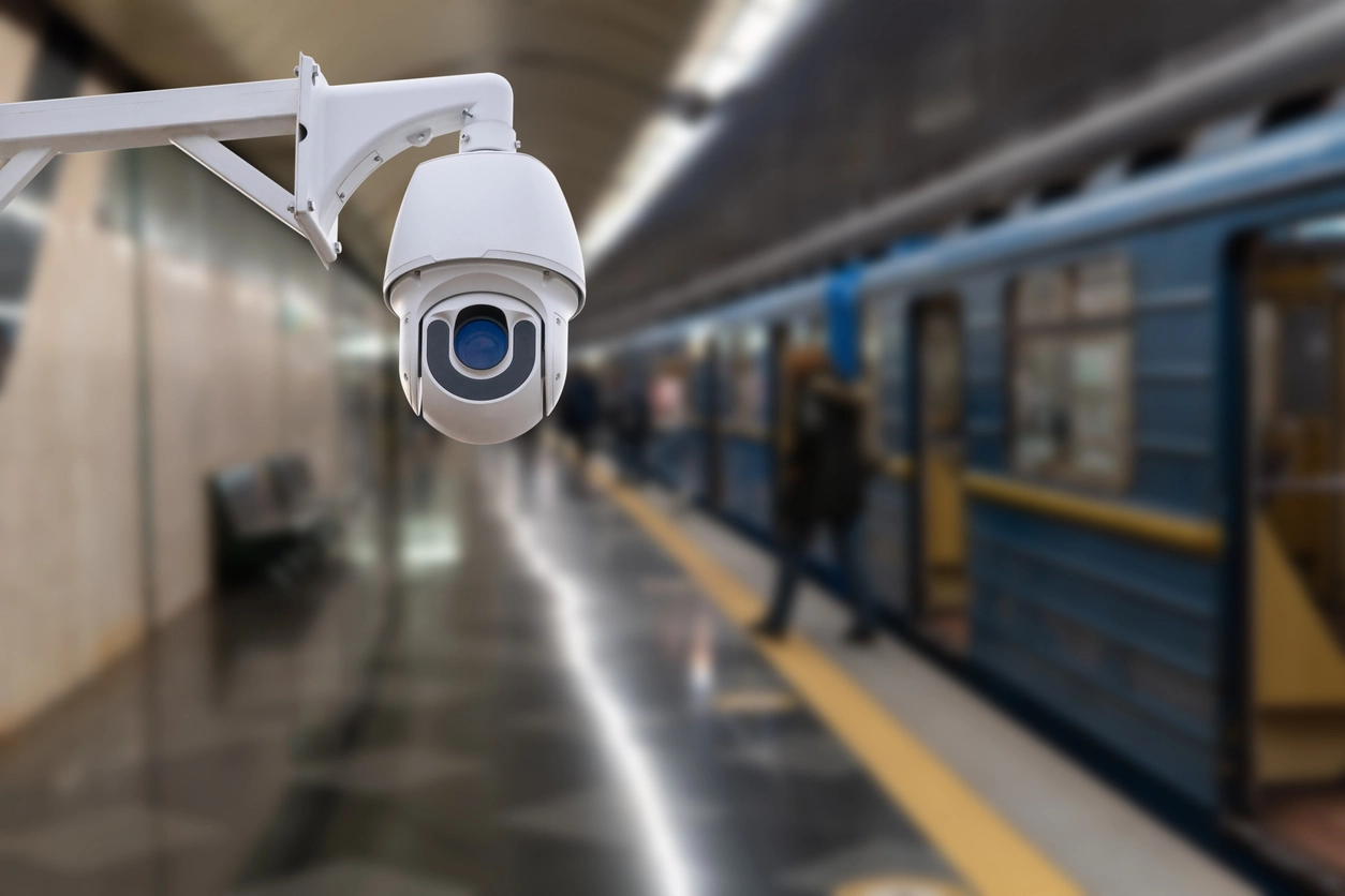 security camera monitoring public transit station platform and waiting area