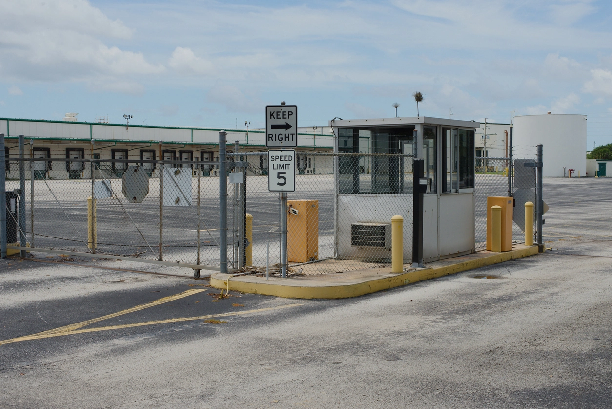 security camera monitoring entrance gate at water treatment facility