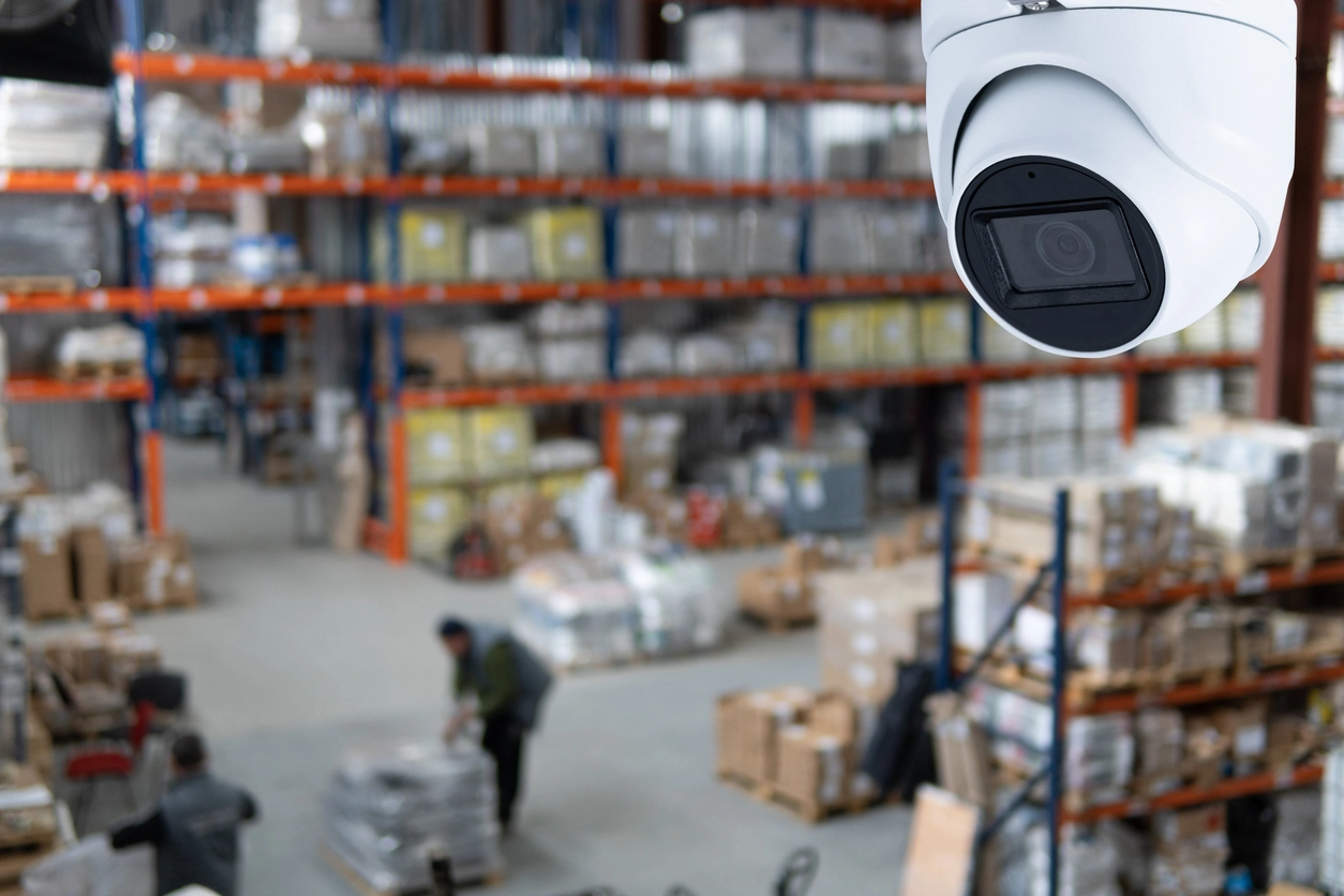 warehouse security cameras monitoring inventory for loss prevention