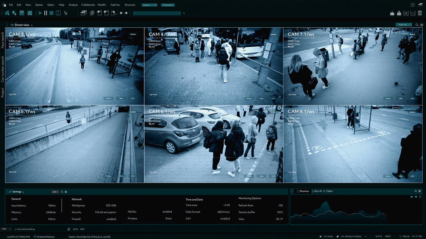 security camera footage reviewing vehicle incident in commercial parking lot