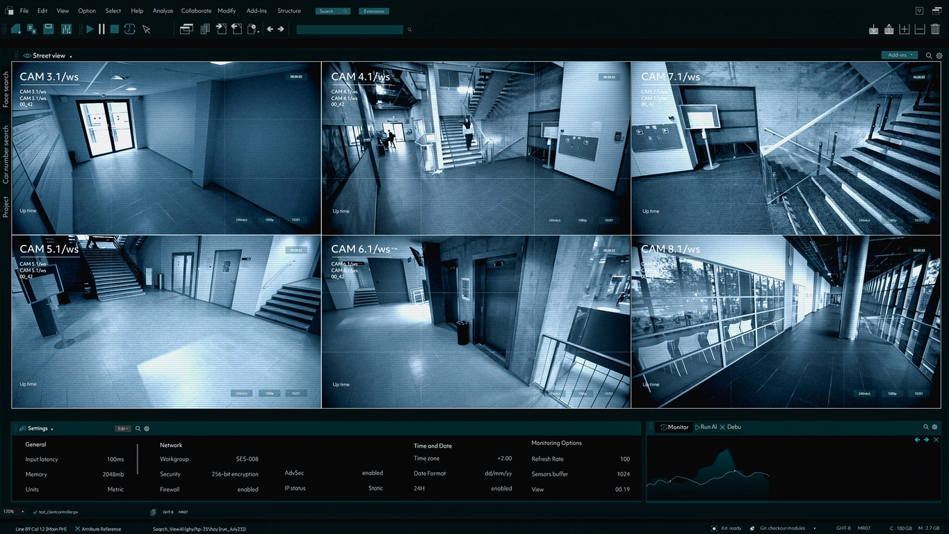remote viewing dashboard showing commercial security camera feeds